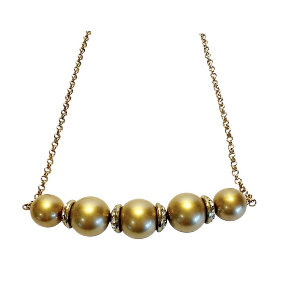 Vintage Trifari Signed Gold Tone 18” Chain Necklace 5 Beads & Sparkly Separators